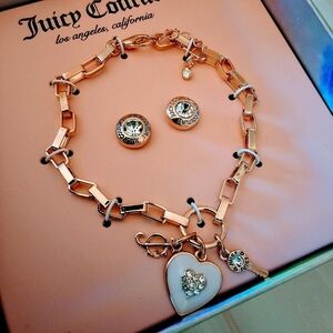 💥 Juicy Couture Y2K Jewelry Set – Gold Chain Bracelet & Crystal Stud Earrings